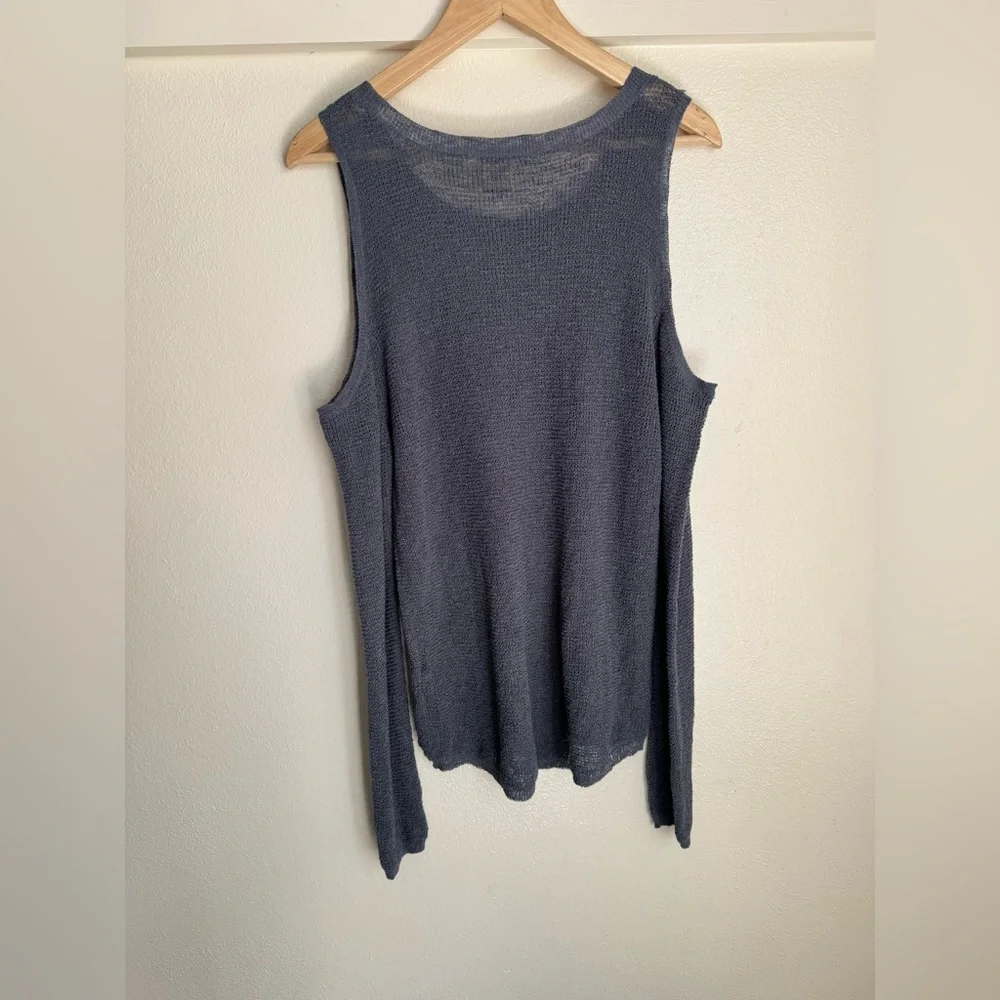 Roxy Cold Shoulder Sweater Top Blue Knit Long Sleeve Size L
